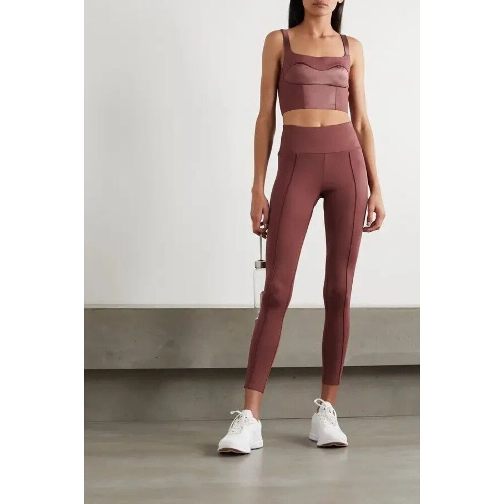 Vaara Rubi Paneled Stretch & Satin Sports Bra Crop Women's Size XS Brown $190